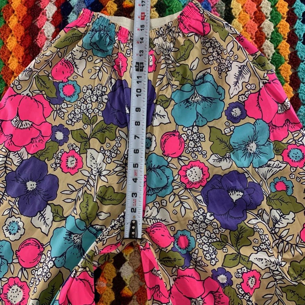 Vintage 70s Elephant Pants Matching Tie Crop Top Neon Floral Psychedelic… - Picture 4 of 14